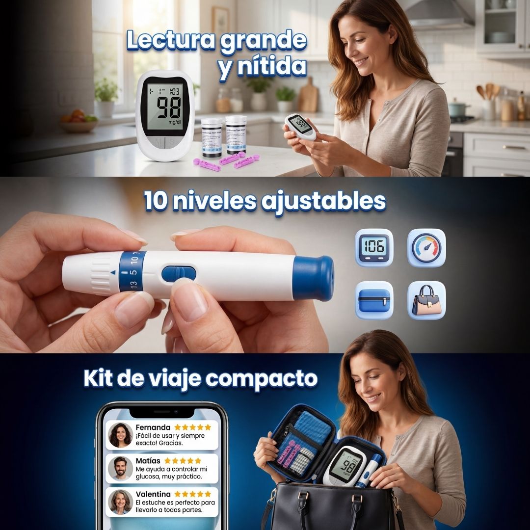 GlucoCheck® | Glucómetro digital medidor de glucosa