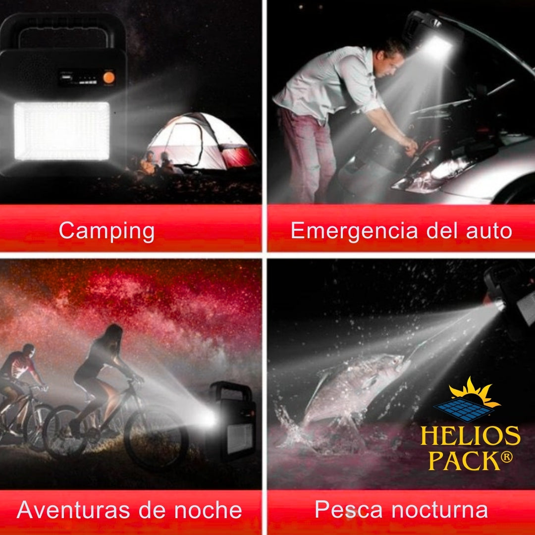 Helios Pack® | Generador de carga solar (Luz de emergencia, cargador y reproductor Bluetooth)