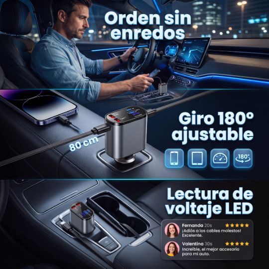 VoltDrive Pro® | Cargador De Auto 4 En 1 120w