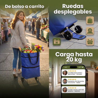 FoldCart®  | Bolso Plegable Con Ruedas 2 en 1