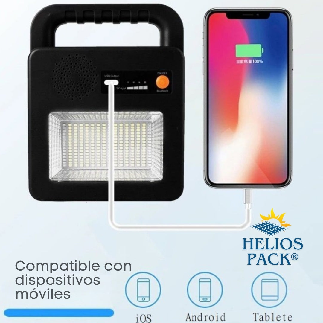 Helios Pack® | Generador de carga solar (Luz de emergencia, cargador y reproductor Bluetooth)