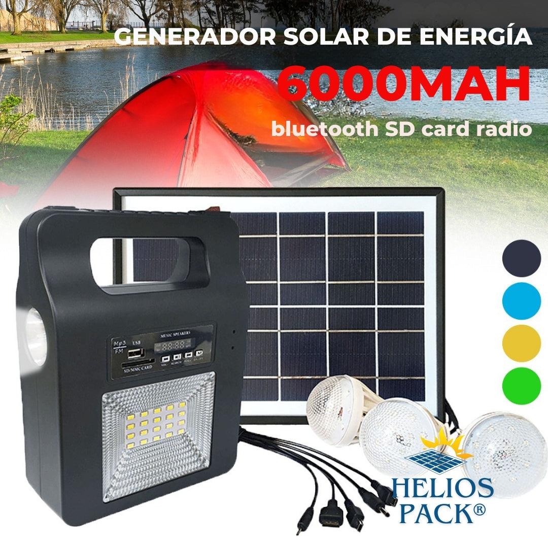 Helios Pack® | Generador de carga solar (Luz de emergencia, cargador y reproductor Bluetooth)